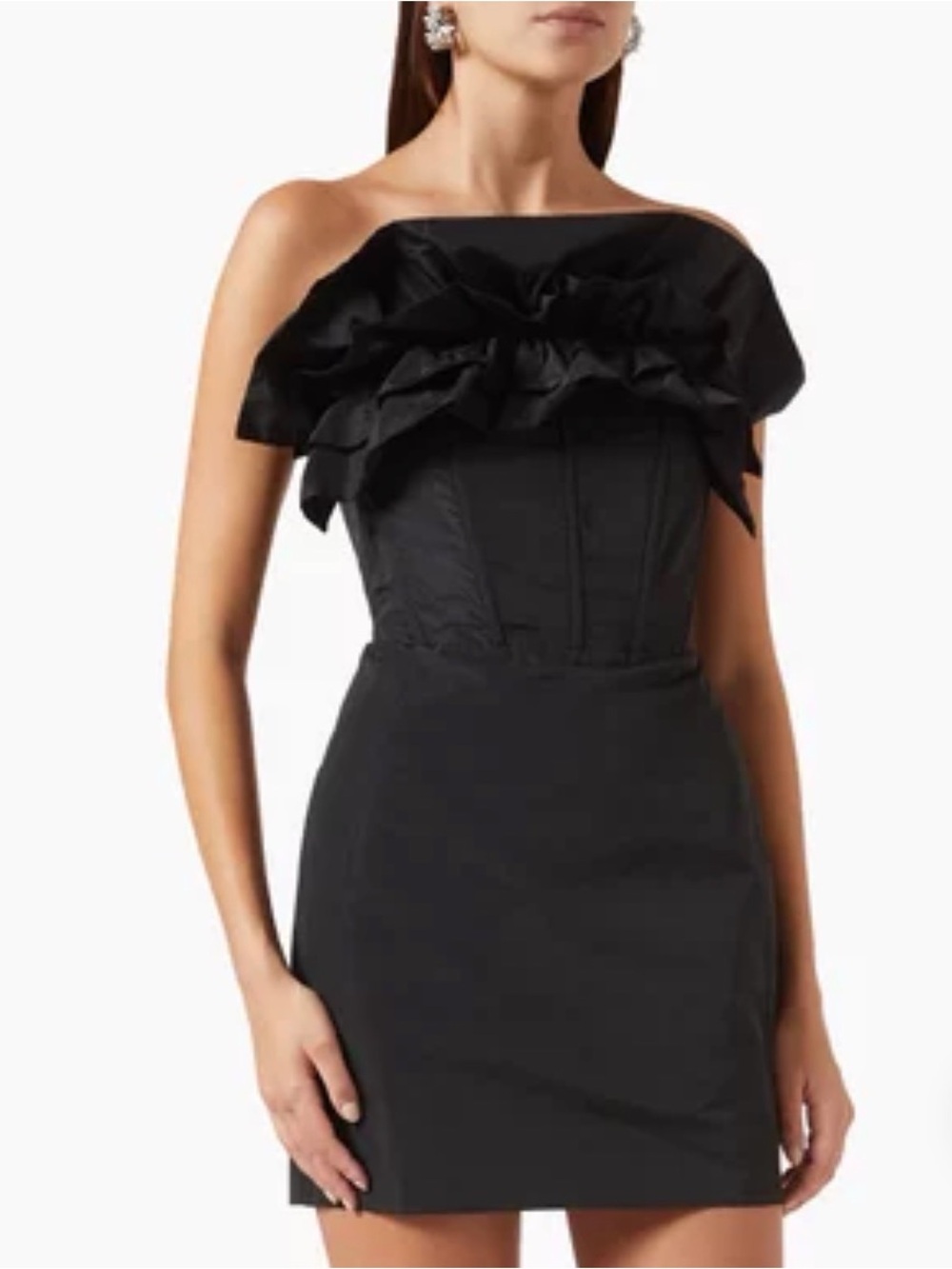 Pinko Black Off-Shoulder Ruffle Bodice Mini Dress